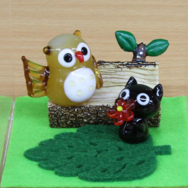 ガラス細工 置物 アクリルケース飾り【12ヵ月シリーズ 4月Bふくろう