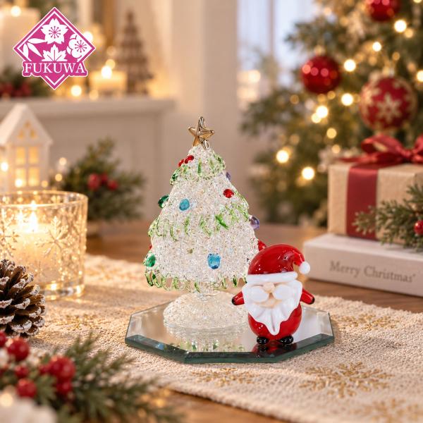 クリスマスツリー 卓上 ガラス細工 (BIGサンタクロースとスパンツリー