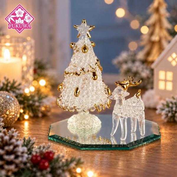 クリスマスツリー 卓上 ガラス細工 (スパントナカイとスパンツリー PS