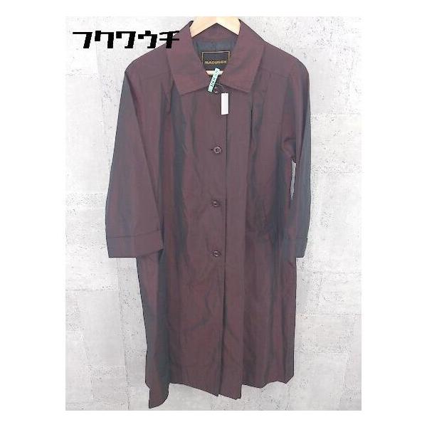 ◇ maduson シルク混 長袖 ステンカラーコート 11 ボルドー ブラック * 1002798405219