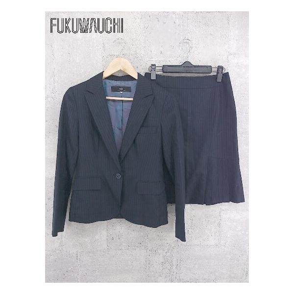 ◇ INED イネド 1B ストライプ 膝丈 シングル スカート スーツ 上下  