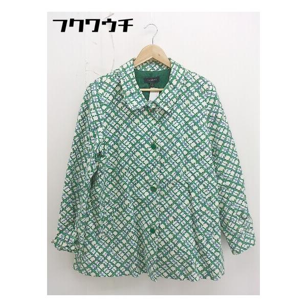 ■ TALBOTS タルボット 総柄 長袖 ステンカラーコート サイズ16 アイボリー グリーン レディース