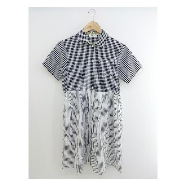 ◇ allolun. オールオルン 切替 キッズ 子供服 半袖 膝下丈 ワンピース サイズ150 ブラック ホワイト グレー レディース P