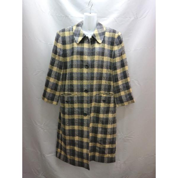 ◇ 美品 mila schon 肩パッド入り ウール チェック 柄 長袖 ステンカラーコート サイズ40 イエロー/グレー レディース E