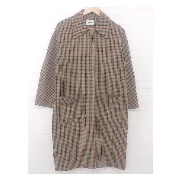 ◇ MURUA ムルーア チェック かわいい 長袖 ステンカラー コート サイズF ベージュ グリーン レディース P