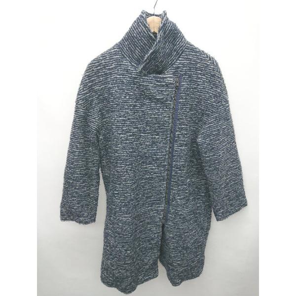 ■ AZUL BY MOUSSY アズールバイマウジー ウール混 秋冬 長袖 ステンカラーコート サイズM ネイビー グレー レディース P