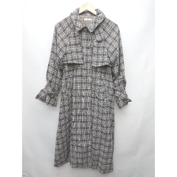 ■ ◎ natural couture ナチュラルクチュール ツイード 長袖 ステンカラーコート サイズF ブラック ブラウン レディース P