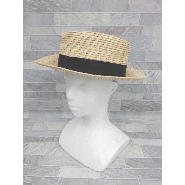 ◇ BEAMS × 丸高製帽所 春夏 シンプル カンカン帽 帽子 ライトベージュ サイズ58cm〜56.5cm レディース P