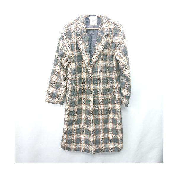 ◇ ⊇ Te chichi TERRASSE テチチ テラス チェック柄 長袖 ステンカラーコート サイズF オレンジ グレー系 レディース E