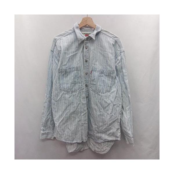 ◇ ⊇ Levi's リーバイス ストライプ柄 デニム生地 長袖 シャツ サイズＬ ライトブルー ホワイト メンズ E