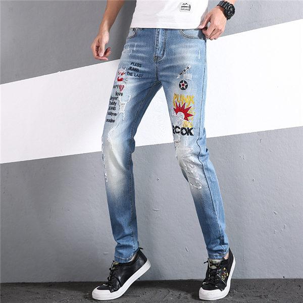 デニムパンツ メンズ スリムパンツ スキニージーンズ ダメージ加工 刺繍ジーンズ 白 デニム ファッション デニムジーンズ 細身 春夏秋 送料無料 Couwuyi0027 服屋123 通販 Yahoo ショッピング