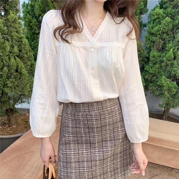 ブラウス レディース 綿麻 ブラウス 長袖 オフィス 透け感 ブラウス