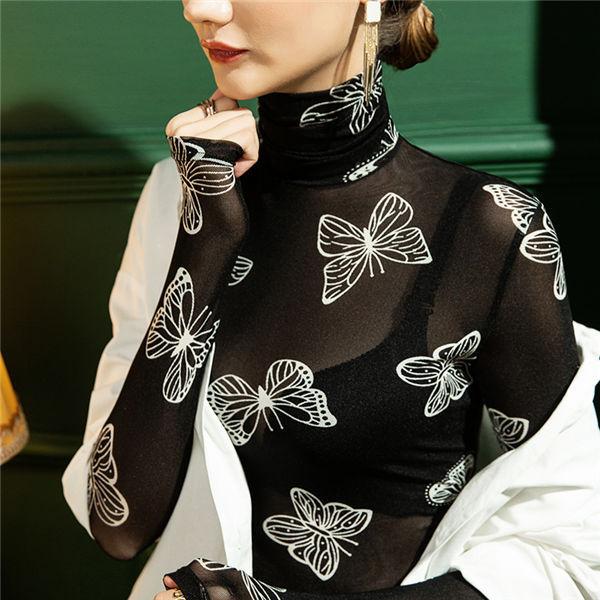 新品　23区ゴルフ　UVカットインナー　タートルネック　総柄　長袖　ブラック　S 新品 23区ゴルフ UVカットインナー タートルネック 総柄 長袖