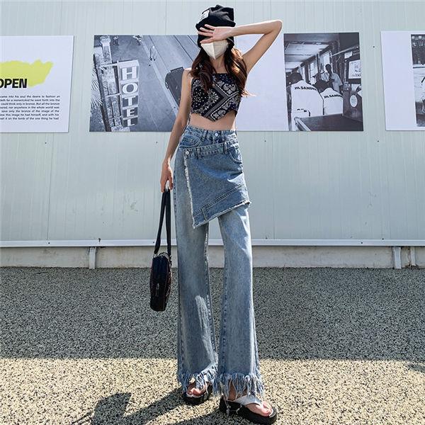 ガウチョパンツ ワイドデニムパンツ レディース デニム パンツ 美脚 