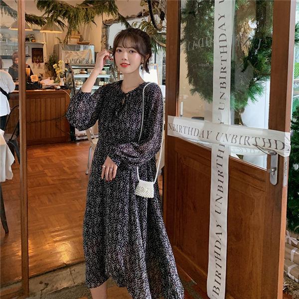 ワンピース レディース 長袖 総柄 ロングワンピ フラワー ワンピ  