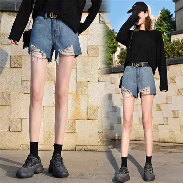 パンツ 不規則デニムハイウエストショートパンツ黒 | ショートパンツ ...