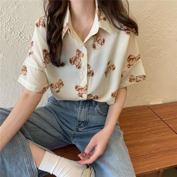 シャツ レディース おしゃれ 夏 半袖 クマ柄付き シンプル カジュアル 40代 30代 代 夏服 お洒落 大人 可愛い 送料無料 Kbvksp 服屋123 通販 Yahoo ショッピング