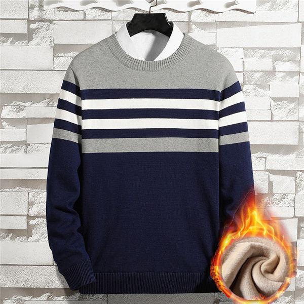ニットセーター メンズ セーター クルーネック ストライプ柄 カジュアルセーター せーたー 厚手 極暖 裏起毛 クラシック 韓国風 秋冬 送料無料 Maoyinen0030 服屋123 通販 Yahoo ショッピング