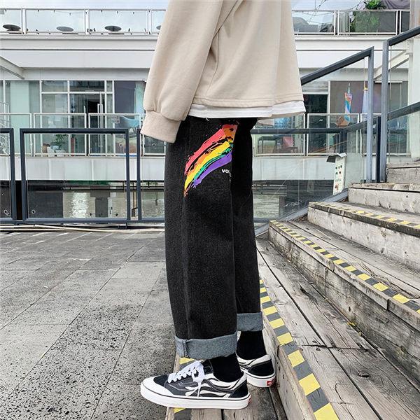 デニムパンツ メンズ ワイドパンツ ロゴ 虹 ペインターパンツ オシャレ カコイイ デニムジーンズ 韓国風 太め ゆったり 春夏秋 送料無料 Mbnhku00 服屋123 通販 Yahoo ショッピング