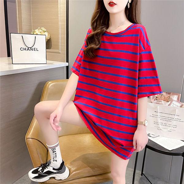 半袖tシャツ レディース ビッグtシャツ 白tシャツ ストライプ柄 可愛い