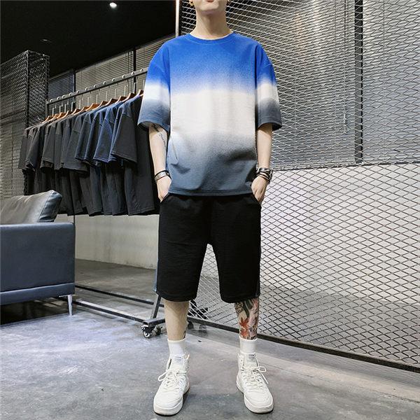 ジャージ上下 メンズ セットアップ 上下セット 半袖tシャツ ハーフパンツ 冷感 ひんやり 夏 グラデーション 靴柄 5 大好評