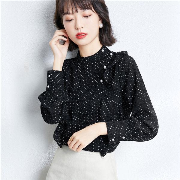 ブラウス シャツ レディース 水玉 ブラウス 黒 ブラウス スカーフタイ シャツ シフォン オフィス 事務服 長袖 ブラウス 春夏 送料無料 Nvshicscs0025 服屋123 通販 Yahoo ショッピング