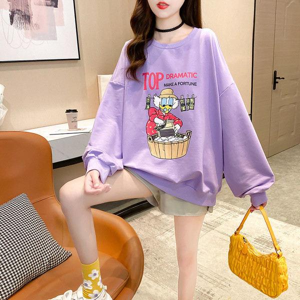 レディース トレーナー トップス スポーツウェア 長袖 Uネック パープル プリント ロゴ キャラクター 人気 可愛い ゆったり 体型カバー 新作 春秋 送料無料 Nvshiwy0016 服屋123 通販 Yahoo ショッピング