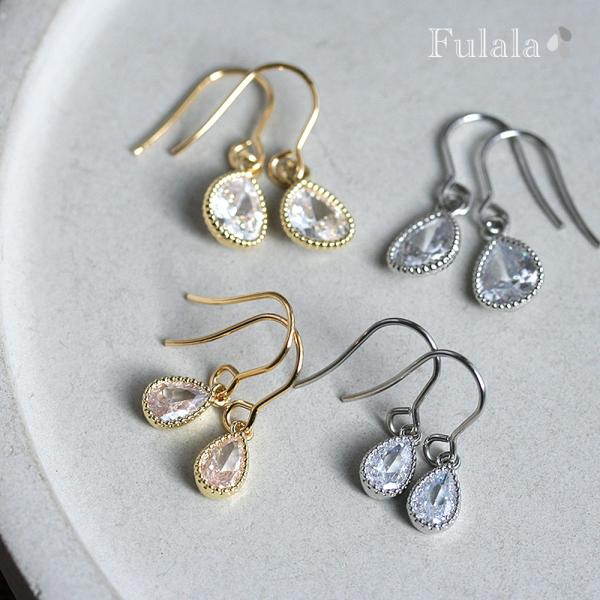 ピアス 金属アレルギー対応 キュービックジルコニア ドロップピアス  大 小 ゴールド シルバー イヤリング変更無料 ステンレス 316L 金アレ