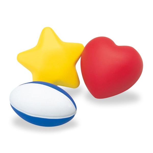 ※名入れできます。お問い合わせください。ハートに★。ギュッと握って気分スッキリ。サイズ ハート75×72×53mm、スター78×78×33mm、ラグビーボール76×Φ46mmカラー ハート・スター・ラグビーボール個装形態 ポリ入入数 300...