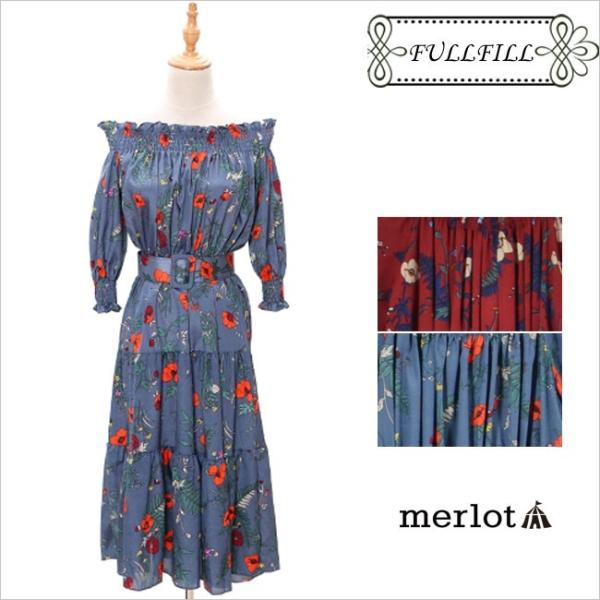ワンピース Merlot メルロー オフショル 花柄 五分袖レディース Op Fullfill 通販 Yahoo ショッピング