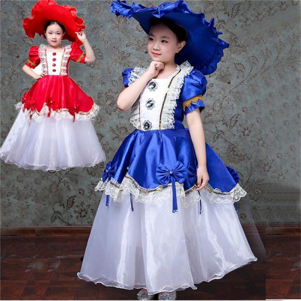 子供服 ワンピース ロングドレス 歌劇 フォーマル 女の子 オペラ 声楽 中世貴族風 舞台服 ステージ衣装