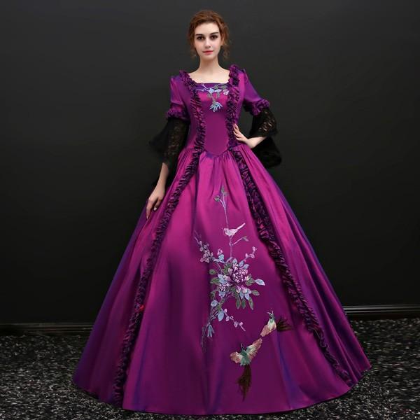 パープルロングドレス ステージ衣装としても最適 お姫様ドレス プリンセスライン 貴婦人 貴族 服 プリンセスラインお姫様ドレス