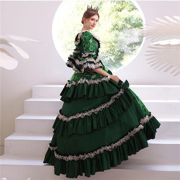 華麗な 宮廷ドレス レディース ロングドレス 緑 ロココ 貴族ドレス 18