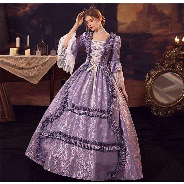 華麗な 宮廷ドレス レディース ロングドレス ロココ 貴族ドレス 18世紀