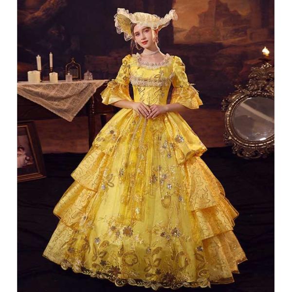 中世 ドレス カラードレス ロングドレス 刺繍 中世貴族風 お姫様ドレス