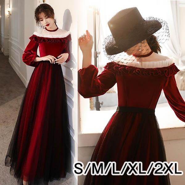 パーティードレス ロングドレス Aライン オフショルダー 赤ドレス ファスナー 長袖付き ピアノ発表会 結婚式 記念日 演奏会 S 2xl Da057x1 フルグレース 通販 Yahoo ショッピング