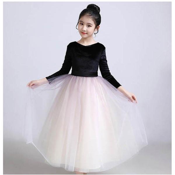 キッズドレス 長袖 ピアノ発表会 リボン付き ロング丈 キッズ ドレス エレガント 結婚式 フォーマル パーティードレス Manouvellevoiture Be