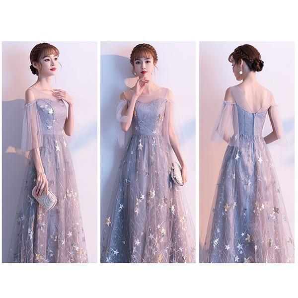 パーティードレス ロング丈 演奏会 キラキラ Vネック 透け感 ドレス