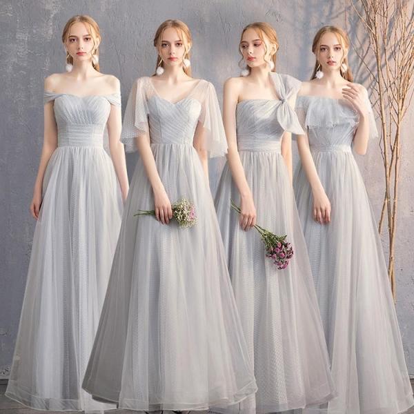 ブライズメイド ドレス ロング グレー 4タイプ お呼ばれドレス