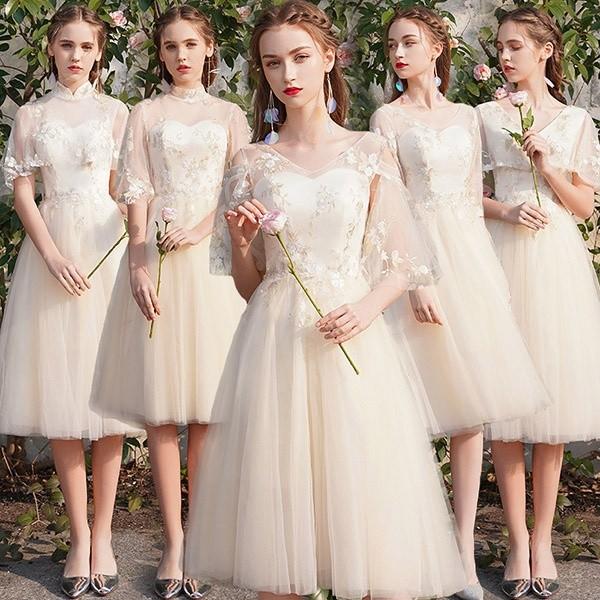 結婚式ワンピース 二次会 ブライズメイド シャンパン ミモレ丈 キャミドレス Vネック オープンショルダー Aライン パーティドレス 呼ばれ カラードレス 編み上げ Da615s1 フルグレース 通販 Yahoo ショッピング