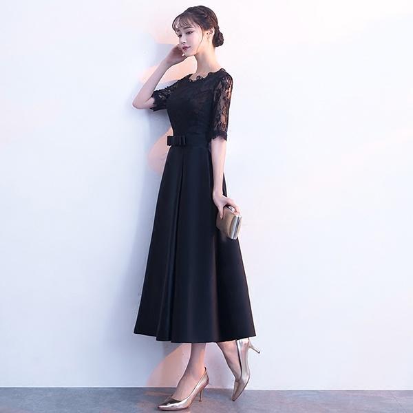XS~2XL】ロングドレス 演奏会 袖付き 黒 結婚式 母親 ドレス