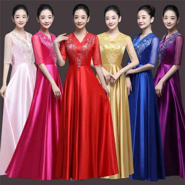 9size 6color ロングドレス イブニングドレス スパンコール 発表会 V