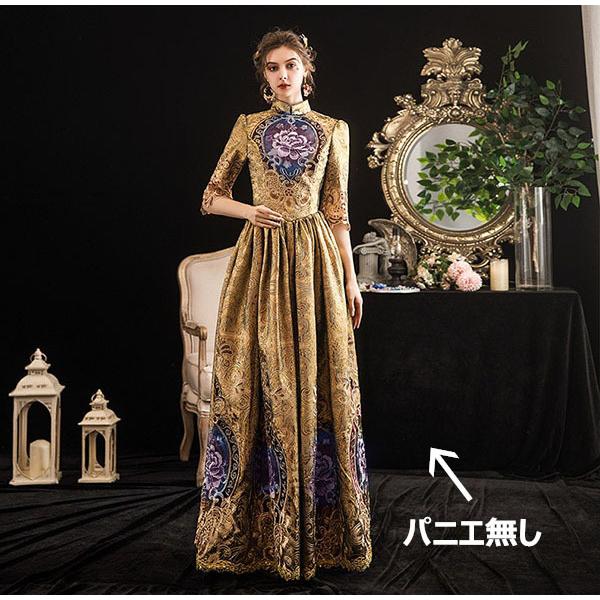 プリンセスライン 中世貴族風 お姫様ドレス 宮廷 ハイネック 五分袖 パーティー ファスナータイプ ロングドレス ワンピース 刺繍 Aライン ゴールド Da750s1 フルグレース 通販 Yahoo ショッピング