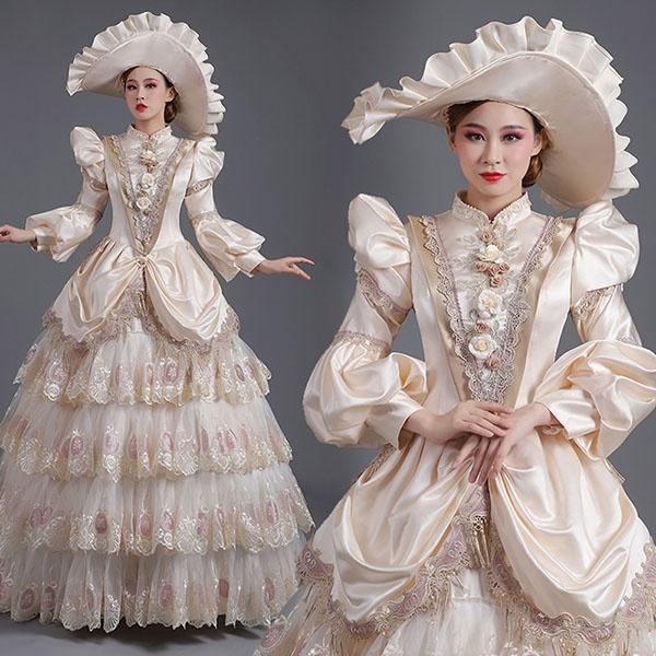ロングドレス 貴族ドレス お姫様ドレス 中世ヨーロッパ パフスリーブ 刺繍 貴族風 帽子付き 舞台衣装 イベント プリンセスライン ワンピース Da9s1 フルグレース 通販 Yahoo ショッピング