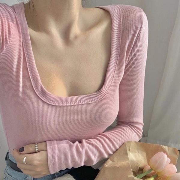 胸元セクシートップス レディース きれいめ 長袖 シンプル セクシートップス ブラック レディースファッション 細身 おしゃれ