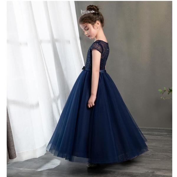 ロング丈 キッズドレス ピアノ 発表会 ワンピース ネイビー プリンセスドレス ステージ衣装 お姫様 パーティードレス fullgrace_da918s1_4