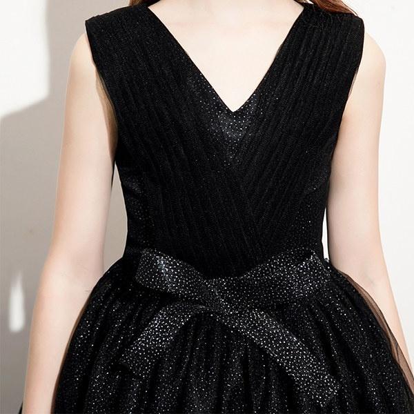 キッズドレス ロングドレス ワンピース Vネック ノースリーブ Aライン ピアノ発表会 コンクール フォーマル 演奏会 キッズドレス ロングドレス ピアノ ワンピース リボン ノースリーブ