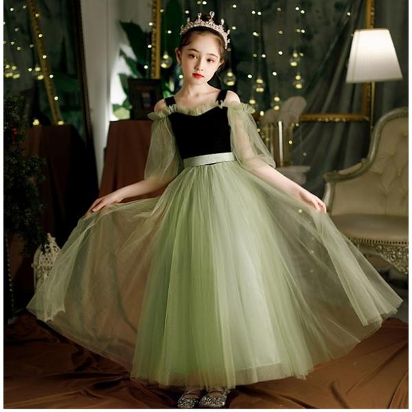 キッズドレス 子供服 ロング丈 ピアノ 発表会 ワンピース オープン