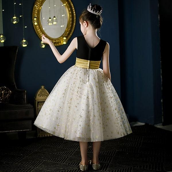 キッズドレス ピアノ発表会 子供ドレス Vネック 星柄 ワンピース