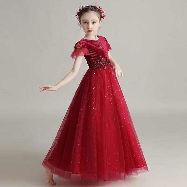 キッズドレス 子供ドレス ピアノ 発表会 ワンピース 半袖 キラキラ